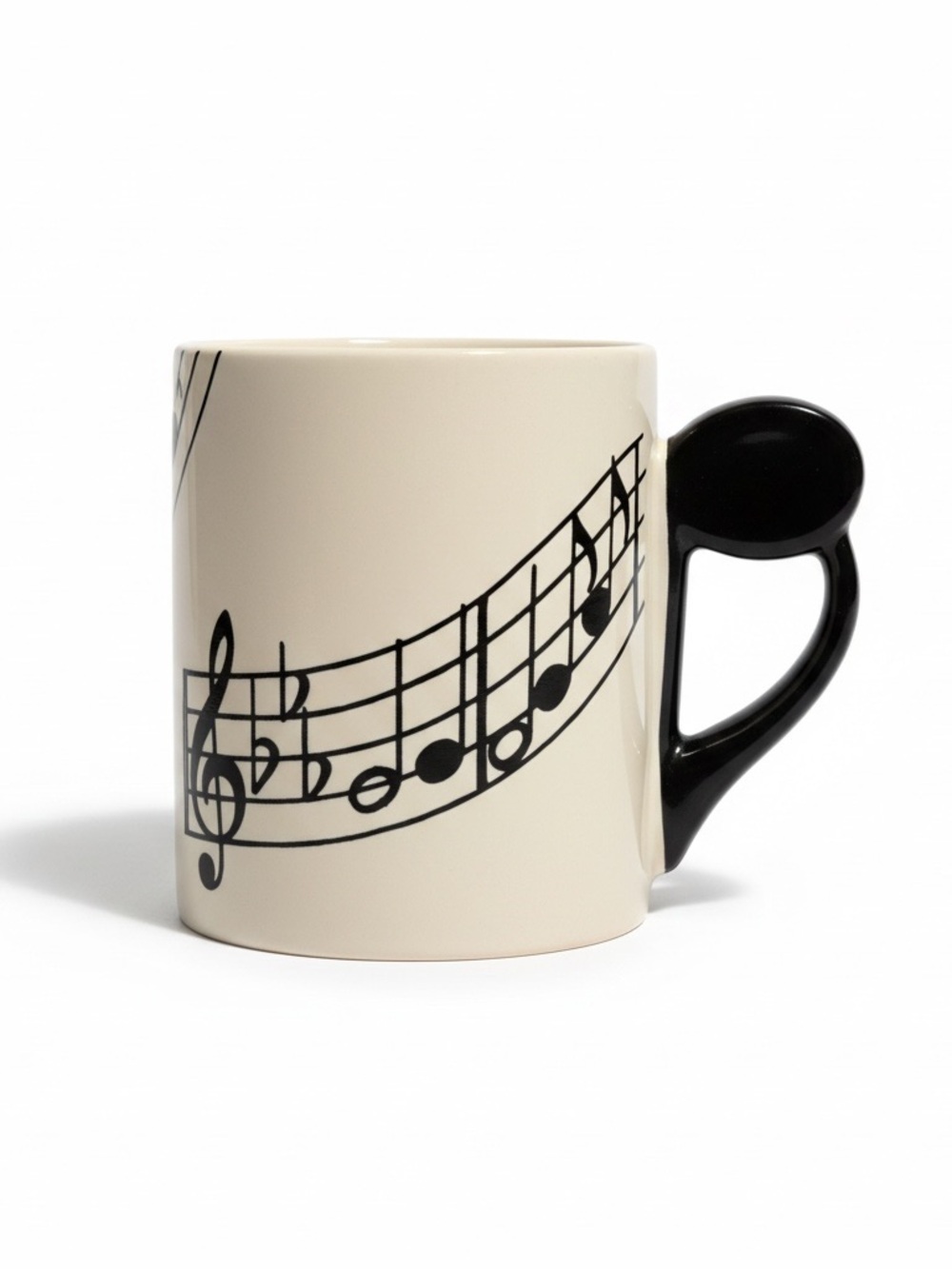 FINAL MARKDOWN! White Ceramic Music Note Mug with Black Handle Vintage